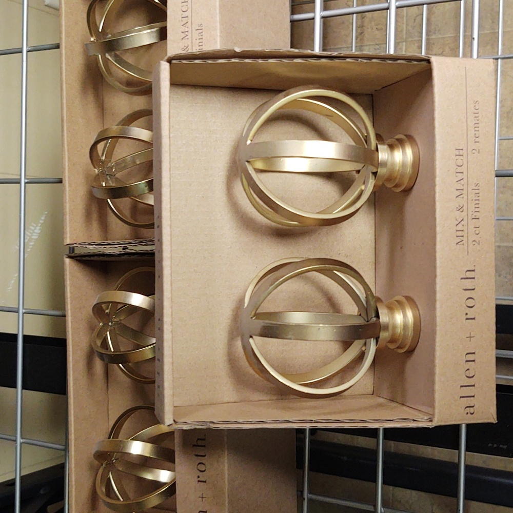 3 Pair Curtain rod ends.  Brushed gold.